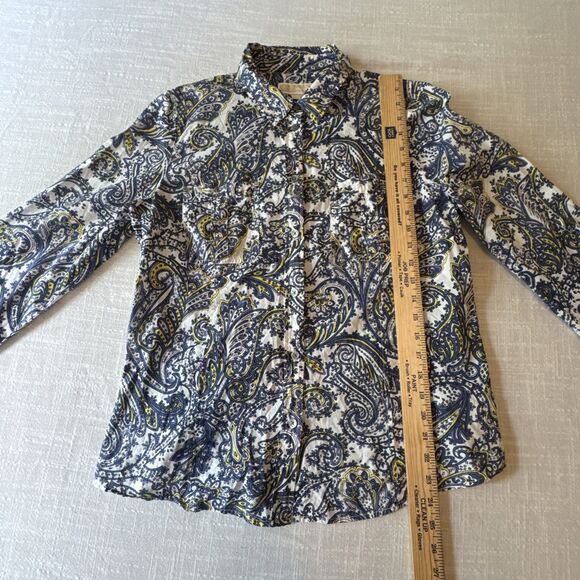 Michael Kors Womens Size L Blue Roll‎ Tab Pretty Paisley Button Up Collar Shirt - Picture 5 of 9